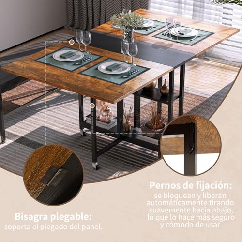 Simple Wisdom Comedor,Mesa Comedor de Plegable,Mesa Plegable 1.20 Apta para Hogar,Oficina o Terraza, Apta para Uso Familiar de 4 Personas,El tamaño es 120 * 80CM. (Color Retro + Negro)