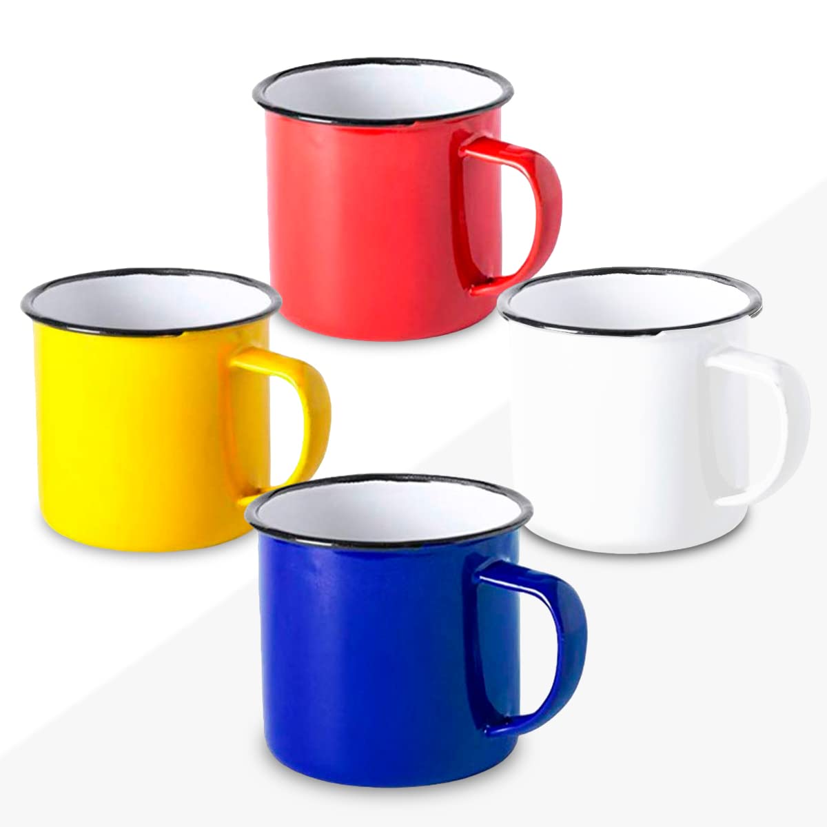 FUN FAN LINE - Set of 4 Retro Enameled Metal Mugs, Multicolored | Large 12 Oz Vintage Breakfast Mug Set for Coffee | Unique Mugs for Tea, Hot Chocolate & Daily Use | Set for Friends & Family — image 1