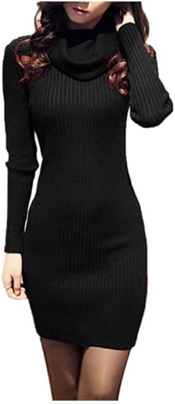 Vestido Maxi Vestido De Manga Larga De Cuello Alto De Mujer Sexy