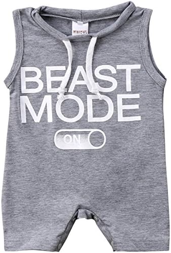 Newborn Baby Boy Beast Mode Funny Saying Letter Romper Sleeveless Jumpsuit