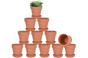 vensovo Terracotta Pots with Saucer - 12 Pack 3 Inch Clay Pot Ceramic Pottery Planter Cactus Flower Pots Succulent Pot Drainage Hole, Great for Plants, Crafts, Wedding Favor