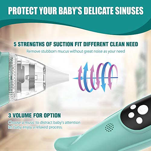 Baby Nasal Aspirator Life Basis Baby Electric Nasal Aspirator Newborn Nose Vacuum Cleaner with 5 Strengths of Suction 3 Tips Adjustable Music Safe and Hygienic for Infants Toddlers New Arrival - Thumbnail 2