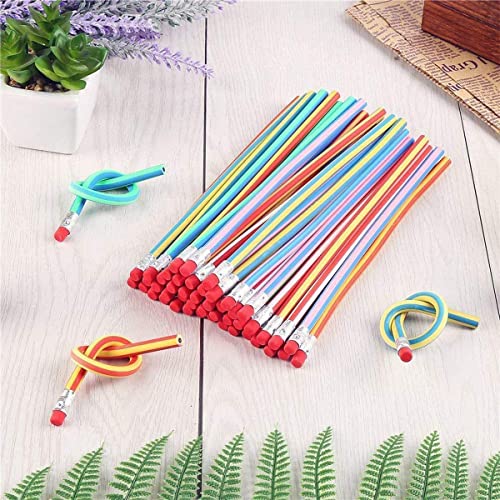 JieGuanG Flexible Bendable Pencils, 40pcs Magic Bend Pencils Striped Bendy Pencil with Erasers Classroom Rewards Gifts Back to School Gifts for Students Kids Childs
