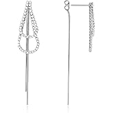Watforsh Large Silver Teardrop Dangle Earrings for Women Tassel with Cubic Zirconia Long Chain Dangling Front Back Earrings for Party