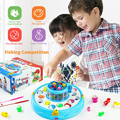 Jerryvon Toys Children 3 Years Montessori – Gift Child 3 4 Years – Fish Fishing Game with 26 Fish Toys and 4 Fishing Rod – Educational Games Children Girl 2 3 4 Years Old – Double Layer Design