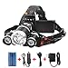 LED Headlamp, 6000 Lumens Max 4 Modes Waterproof Head Flashlight Light with 2 Rechargeable Batteries, USB Cable, Wall Charger and Car Charger for Running or Camping Outdoor Sports