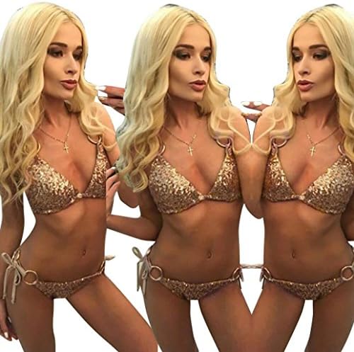 Clearance Missyy Push-Up Padded Bikini Swimwear Women Bathingsuit Swimsuits Beachwear (M, Gold)