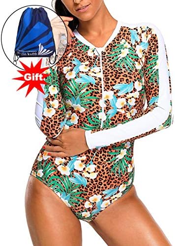 CHARMCZ 2 Pcs Women's Rash Guard Long Sleeve Swimsuit UV Sun Protection Tops Tankini Athletic Cover Up S-XXXL