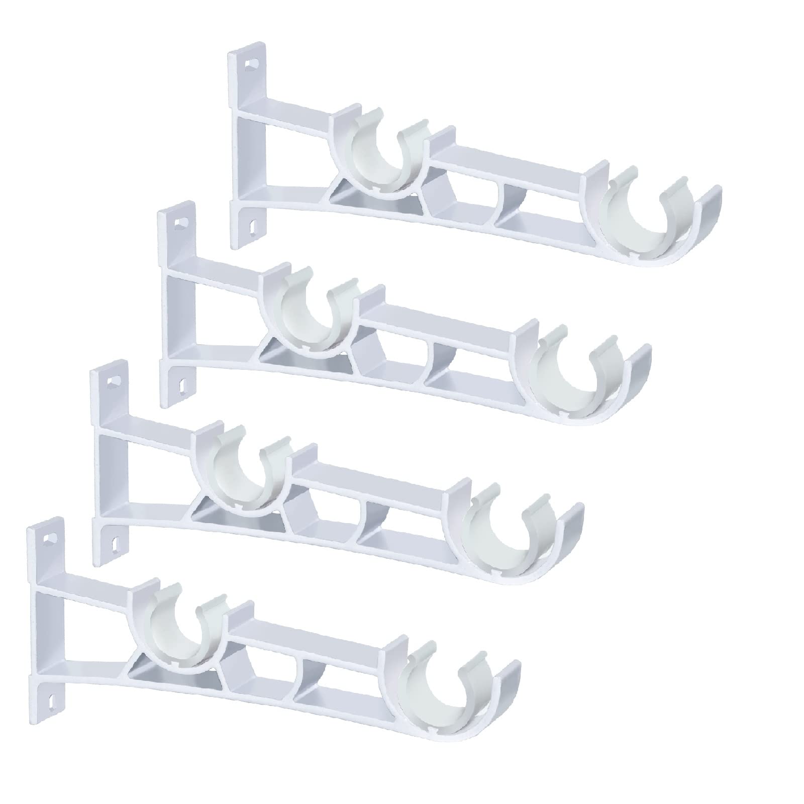 Curtain Pole Brackets, 4 Pack Double Curtain Pole Bracket 28mm Heavy Duty Curtain Rail Brackets White Curtain Pole Holder Support Hooks for Drapery Rod — image 1
