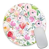 Smooffly Watercolor Flowers Print Round Mouse Pad