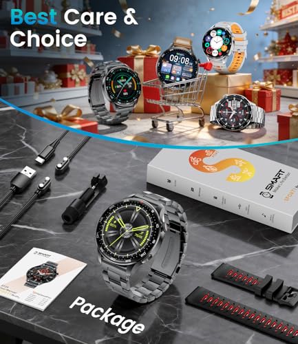 LIamadas Men's Smartwatch, Bluetooth, 1.7-Inch Large Smartwatch with LED Flashlight/800 mAh/IP68, 100+ Sports Modes, Heart Rate Monitor and Sleep, Android and iOS, Black Red
