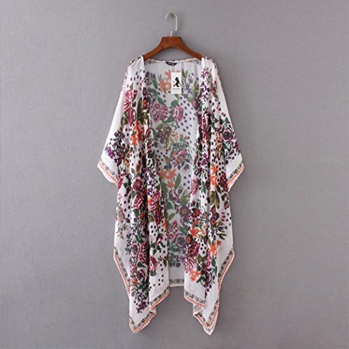 Besooly Women Cardigan Floral Print Chiffon Shawl Kimono Top Loose Plus Size Shirt Coat Bohemia Long Shirt Blouse