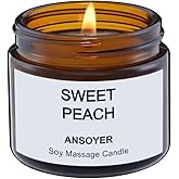 ANSOYER Massage Candle - Soy + Hemp Seed Oil Based - Massage Oil Candle - Body Oil & Lotion Candle - Home SPA Candle for Relaxation - 1.77OZ (Sweet Peach)