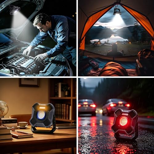 WORKPRO Rechargeable LED Spotlight with Magnets, 5 Modes, 180° Rotating Base, 2000LM Portable Work Light, with 4000mAh Battery for Camping, Garden, Fishing, Garage and Emergencies