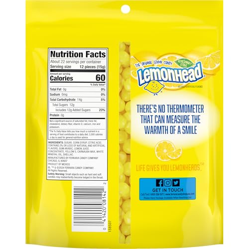 LEMONHEAD HARD LEMON CANDY, REFRESHINGLY CITRUS, RESEALABLE BAG, 12 OZ