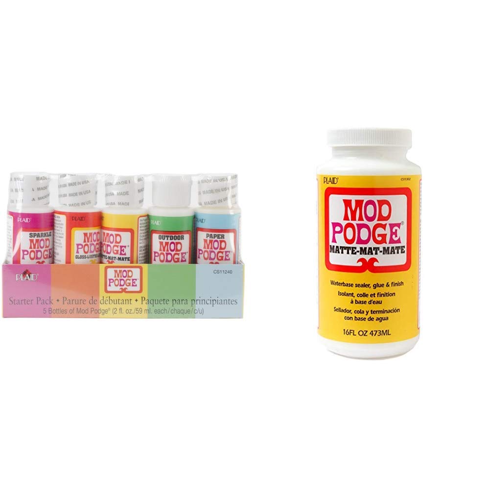 Mod Podge Starter Set & Podge Matte Waterbase Sealer, Glue and Finish - 16 oz