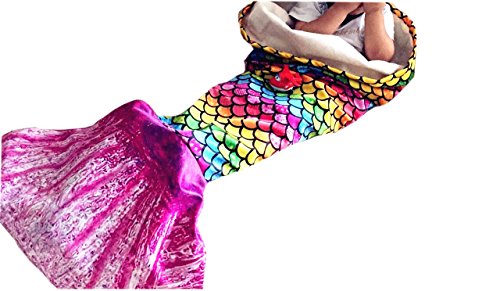 E-cowlboy Mermaid Blanket Warm Soft Cozy Rainbow Mermaid Tail Blanket with Scales apply on all seasons (2017 Upgraded Version)
