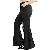 ROSE GAL Plus Size Women Gothic High Waisted Flare Pants Flocking Spider Web Mesh Bell Bottom Pants with Pockets