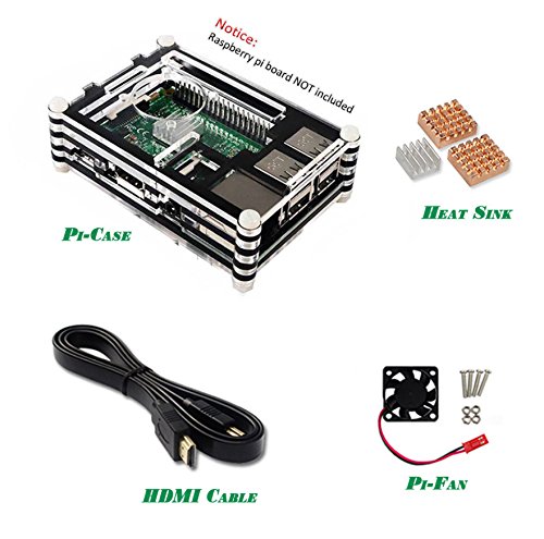 LWD 4 in 1 Starter Kit for Raspberry Pi 2/3 Model B with High Quality Acrylic Case,3pcs Heatsinks, HDMI Cable,and Cooling Fan