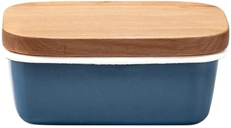 Amazon バターケース バター皿 バター皿 木製の蓋付きエナメルバターコンテナ スクエアバターディッシュ調味料食器キッチン食器用品を貼り付け バター ケース オンライン通販