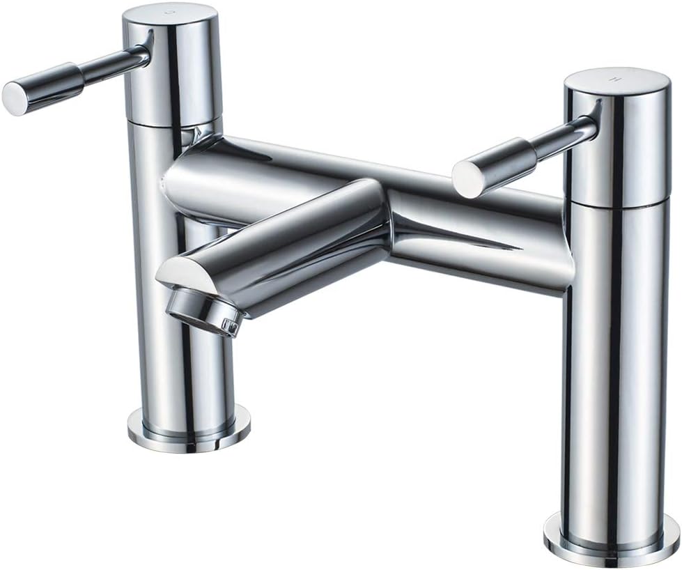 Luckyhome Bath Mixer Tap,Bathroom Double Lever Bath Tub Filler Mixer Tap Solid Brass Fitting, Silver