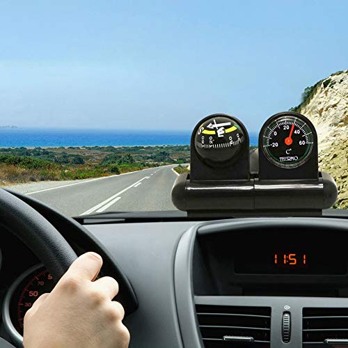 Gyswshh 2-in-1 Car Vehicle Dashboard Compass Thermometer Guide Ball Interior Decoration Black