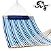 Lazy Daze Hammocks 12 FT Quilted Fabric Double Hammock with Spreader Bars and Detachable Pillow, 450lbs Weight Capacity, Mixed Blue Stripes