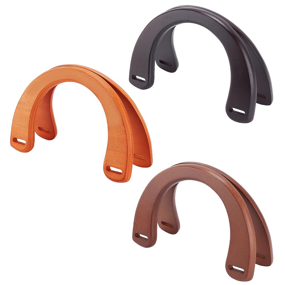 PH PandaHall 6 Pack Wooden U-Shaped Handles Replacement 3 Colour Crocheted Handbags Handles Straw Bag Handles for Handmade Beach Bag Handbags Straw Bag Purse Crocheted Handbags