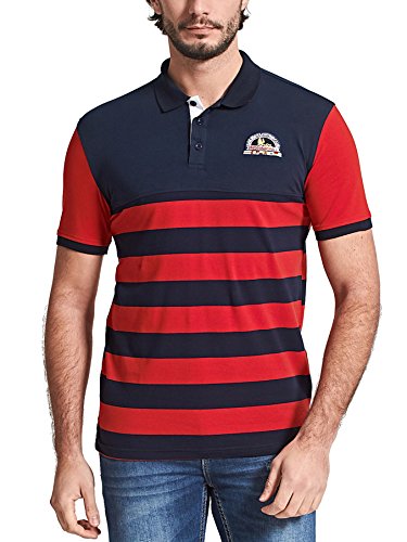 Neleus Men's Striped Short Sleeve Cotton Polo Shirts,623,Dark Blue & Red,M,EUR Tag L