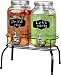 Estilo EST3095 Embo Glass Mason Jar Double Drink Dispenser with Leak Free Spigot On Metal Stand With Embossed Chalkboard and Chalk, Clear, 1 Gallon,