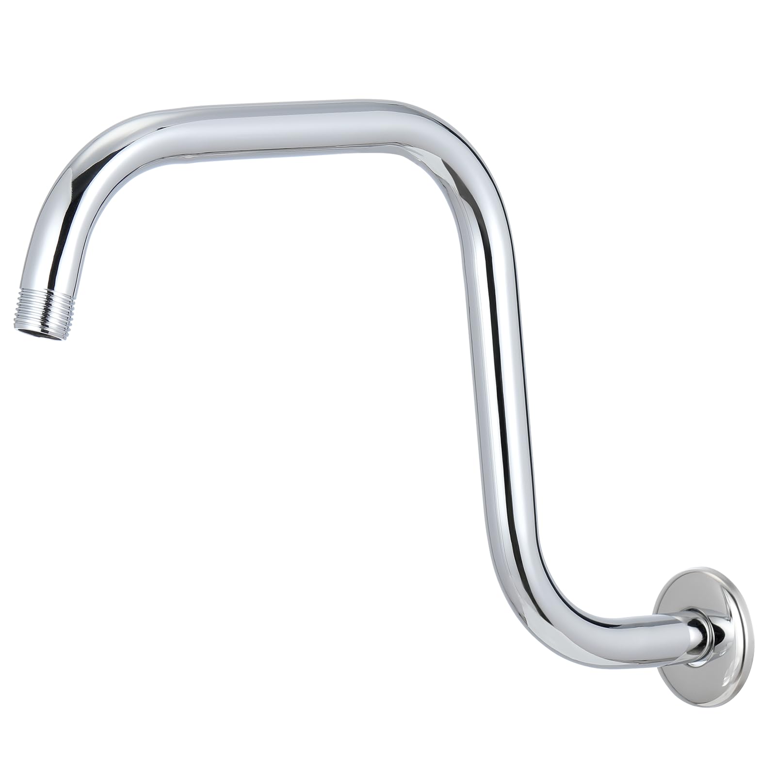 Shower Arm Pipe with Flange and Teflon Tape, Markcco 13'' S-Shape Stainless Steel Shower Head Extension Arm Long Goose Neck Curve Shower Head Riser Bracket Bathroom Supplies(Chrome)