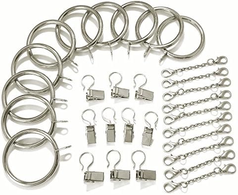 Metal Curtain Rod Rings with Eyelets, Pinch a Pleat Curtain Clips and Ripple Pleat Chains-10 Pack (Nickel)