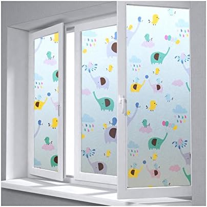 2D Tint Stained Decorative Privacy Window Films for Glass, Waterproof Covers Pads for Glass Table/Desk, Self-Adhesive No Glue UV Heat Control Design for Home Office and School (17.7×78.7)-Elephant