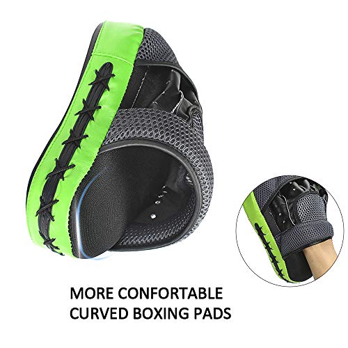 Xnature Essential Curved Boxing MMA Punching Mitts Boxing Pads w/Gift Box Hook & Jab Pads MMA Target Focus Punching Mitts Thai Strike Kick Shield for X'Mas Gift (Punching Mitts A Pair Light Green) - Thumbnail 3