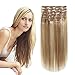 HEESAGA Clip in Real Human Hair Extensions, 14 Inch 120 Grams/4.2 Ounce 10 Pieces with 22 Clips per Set (#12/613 Light Golden Brown/Bleach Blonde)
