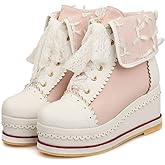 HILIB Women's Cute Lolita Boots Cosplay Brogue Wedge Boots