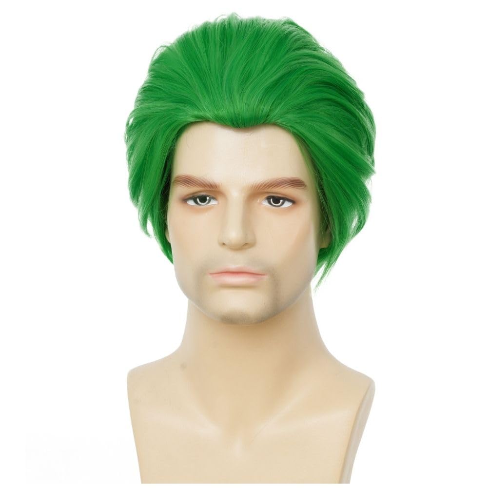 Salaibs Green Wigs for Men Short Straight Fluffy Anime Hair Wig Cosplay Halloween Wig — image 1