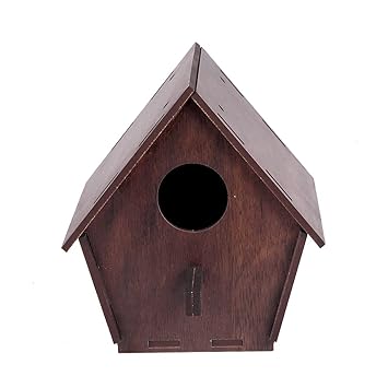 SHOPECOM House Shaped Sparrow and Tit Nest Box || Nest for Balcony and Garden Hanging for Birds. Made with Water Resistant Wooden Sheet with Hanging and Wall Patch Deign
