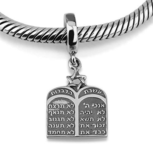 Genuine 925 Sterling Silver Dangle Pendant Charm for Necklace and Bracelet, Ten Commandments