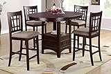 Poundex Brown Finish W/Beige Fabric Counter Height Dining Set