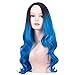UQINZ Ombre Wigs Long Wavy Synthetic Cosplay Wig Black to Blue Natural Hair Wig for Women (28 inches)