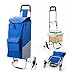 Upgraded Folding Shopping Cart, Stair Climbing Cart Waterproof Grocery Laundry Utility Cart with Wheel Bearings Stainless Steel Frame, Blue