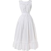 White Vintage Maid Ruffle Apron for Women Colonial Pioneer Peasant Apron Pinafore Adjustable Kitchen Gift