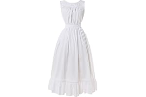 CR ROLECOS White Vintage Maid Ruffle Apron for Women Colonial Pioneer Peasant Apron Pinafore Adjustable Kitchen Gift