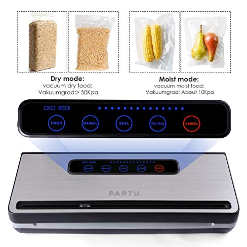 PARTU - Vacuum Sealer Dry/Moist Function For Family, Travel, Dried Fruit, Vegetables Food Vacuum Sealer With Vacuum Bag Cutter || Cable Storage Slot || Configure a Roll of Vacuum Bag