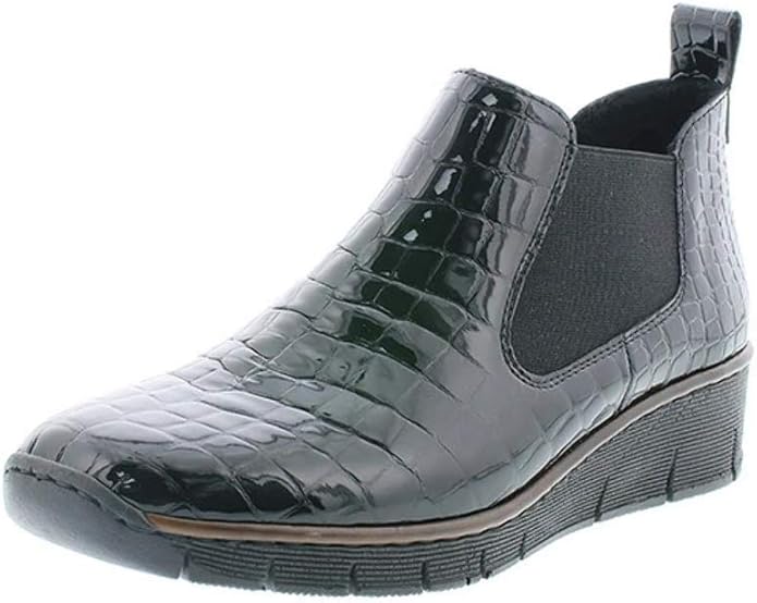 Amazon.com | Rieker Women's Eria Leather Slip On Wedge Heel Chelsea Boots | Ankle & Bootie
