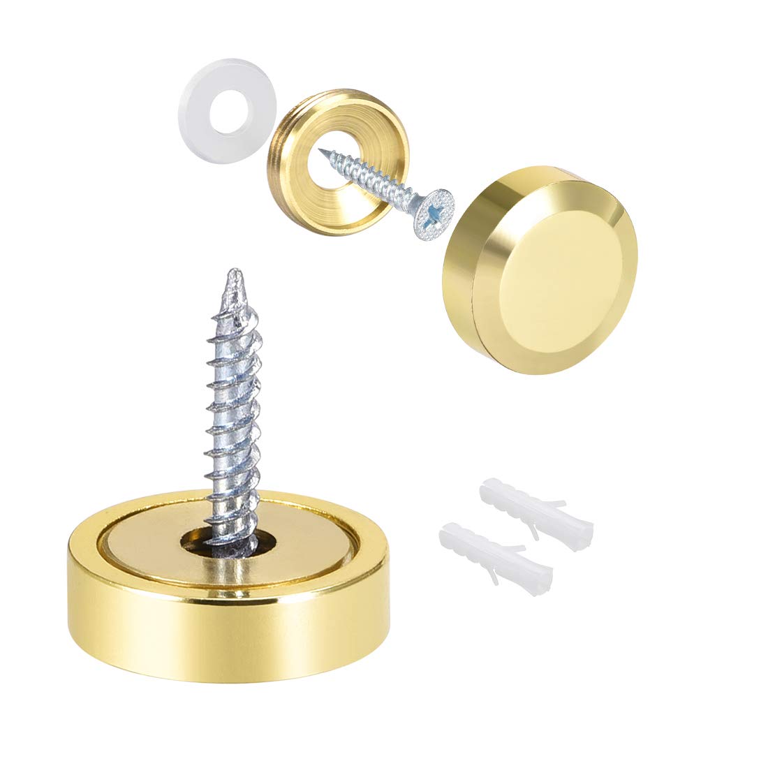 sourcing map Mirror Screws Decorative Cap Cover Nails Polished Gold 20mm 2pcs