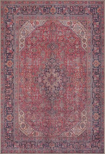 artyrugs Machine Washable Rug, 152x213cm, 75% Recycled Cotton, Short Pile, Non-Slip Backing, Non-Shedding, Suitable for Living Room, Bedroom, Kitchen, Hallway, Office, Aesthetic Crimson Red