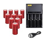 CR123A Rechargeable Battery And 4-Slots Universal Battery Charger, Veeki 16340 RCR123A 3.7V 650mAh Protected Li-ion 16340 Batteries 10Packs for High Drain Device (4S+10Battery)