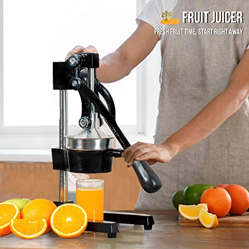 Professional Citrus Juicer - Commercial Grade Hand Press Manual Orange Juicer Lemon Squeezer with Heavy Duty Cast Iron Base and Handle - Non Skid Suction Foot Base